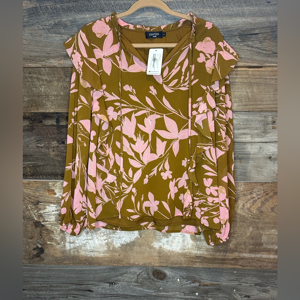 Elegant Floral Blouse in Brown and Pink